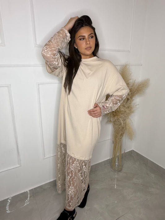 Robe dentelle beige